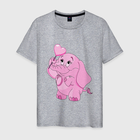 Мужская футболка хлопок с принтом Розовый слонёнок в Тюмени, 100% хлопок | прямой крой, круглый вырез горловины, длина до линии бедер, слегка спущенное плечо. | elephant | арт | иллюстрация | мультяшка | сердце