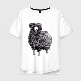 Мужская футболка хлопок Oversize с принтом Чернильный баран , 100% хлопок | свободный крой, круглый ворот, “спинка” длиннее передней части | баран | барашек | барашки | животные | овечка | овца | скот | чернила