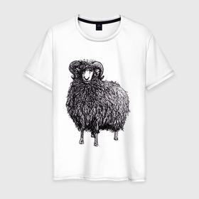 Мужская футболка хлопок с принтом Чернильный баран в Курске, 100% хлопок | прямой крой, круглый вырез горловины, длина до линии бедер, слегка спущенное плечо. | Тематика изображения на принте: баран | барашек | барашки | животные | овечка | овца | скот | чернила
