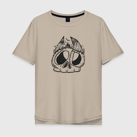 Мужская футболка хлопок Oversize с принтом Психоделические Горные Походы в Новосибирске, 100% хлопок | свободный крой, круглый ворот, “спинка” длиннее передней части | бушкрафт | выживальщик | гора | горы | лето | природа | скала | скалы | сова | череп