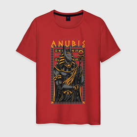 Мужская футболка хлопок с принтом Воин Анубис в Курске, 100% хлопок | прямой крой, круглый вырез горловины, длина до линии бедер, слегка спущенное плечо. | анубис | воин | египет | мифология | узор