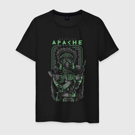 Мужская футболка хлопок с принтом Воин Апачи в Тюмени, 100% хлопок | прямой крой, круглый вырез горловины, длина до линии бедер, слегка спущенное плечо. | Тематика изображения на принте: апачи | воин | горилла | обезьяна | узор