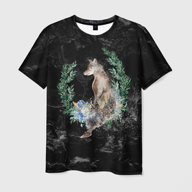 Мужская футболка 3D с принтом Снежный  волк в Тюмени, 100% полиэфир | прямой крой, круглый вырез горловины, длина до линии бедер | волк | волки | волчица | елка | ель | зима | снег