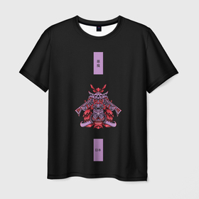 Мужская футболка 3D с принтом Тотем Демона Они в Тюмени, 100% полиэфир | прямой крой, круглый вырез горловины, длина до линии бедер | Тематика изображения на принте: bat | black | demon | devil | helmet | hieroglyphs | mask | mouse | oni | owl | pink | red | samurai | scarlet | totem | алый | демон | дьявол | иероглифы | красный | летучая | маска | мышь | они | розовый | самурайская | самурайский | сова | тотем | черн