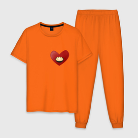 Мужская пижама хлопок с принтом Пельмени в моем сердце в Новосибирске, 100% хлопок | брюки и футболка прямого кроя, без карманов, на брюках мягкая резинка на поясе и по низу штанин
 | в сердце | еда | любовь | пельмени | сердце