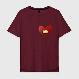 Мужская футболка хлопок Oversize с принтом Пельмени в моем сердце в Санкт-Петербурге, 100% хлопок | свободный крой, круглый ворот, “спинка” длиннее передней части | в сердце | еда | любовь | пельмени | сердце