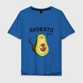 Мужская футболка хлопок Oversize с принтом Avogato кот в Курске, 100% хлопок | свободный крой, круглый ворот, “спинка” длиннее передней части | avogato | cat | kitty | авокадо | кот