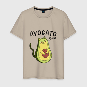 Мужская футболка хлопок с принтом Avogato кот в Курске, 100% хлопок | прямой крой, круглый вырез горловины, длина до линии бедер, слегка спущенное плечо. | avogato | cat | kitty | авокадо | кот