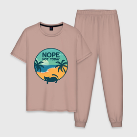 Мужская пижама хлопок с принтом Кот Nop not today в Новосибирске, 100% хлопок | брюки и футболка прямого кроя, без карманов, на брюках мягкая резинка на поясе и по низу штанин
 | kitty | nop not today | кот | не сегодня | отдых | пляж