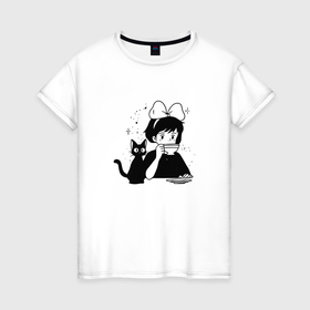 Женская футболка хлопок с принтом Ведьмина служба доставки арт в Тюмени, 100% хлопок | прямой крой, круглый вырез горловины, длина до линии бедер, слегка спущенное плечо | anime | majo no takkyubin | аниме | анимэ | ведьмина служба доставки