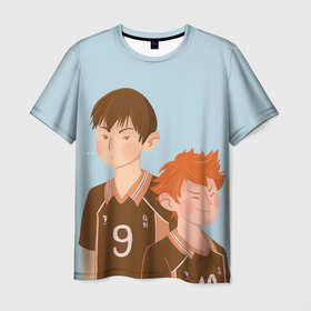 Мужская футболка 3D с принтом Шоё и Тобио арт , 100% полиэфир | прямой крой, круглый вырез горловины, длина до линии бедер | anime | haikyuu | shouyou hinata | tobio kageyama | аниме | анимэ | волейбол | тобио кагэяма | шоё хинато