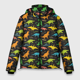 Мужская зимняя куртка 3D с принтом Разноцветные Динозавры в Санкт-Петербурге, верх — 100% полиэстер; подкладка — 100% полиэстер; утеплитель — 100% полиэстер | длина ниже бедра, свободный силуэт Оверсайз. Есть воротник-стойка, отстегивающийся капюшон и ветрозащитная планка. 

Боковые карманы с листочкой на кнопках и внутренний карман на молнии. | Тематика изображения на принте: dinosaur | dinosaur era | pangolin | predator | pterodactyl | reptile | reptiloid | the dragon | the serpent | tyrannosaurus | динозавр | дракон | ледниковый период | птеродактиль | тираннозавр | хищник | эра динозавров | ю