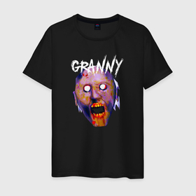 Мужская футболка хлопок с принтом Лицо Granny в Екатеринбурге, 100% хлопок | прямой крой, круглый вырез горловины, длина до линии бедер, слегка спущенное плечо. | granny | бабуля | голова | игра | лицо | надпись | название | хоррор