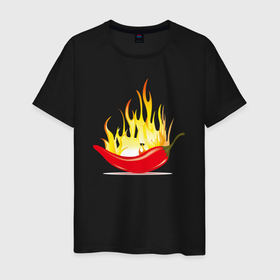 Мужская футболка хлопок с принтом Перец в огне в Белгороде, 100% хлопок | прямой крой, круглый вырез горловины, длина до линии бедер, слегка спущенное плечо. | еда | иллюстрация | огонь | перец | рисунок