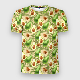 Мужская футболка 3D Slim с принтом Авокадо Паттерн 3D в Тюмени, 100% полиэстер с улучшенными характеристиками | приталенный силуэт, круглая горловина, широкие плечи, сужается к линии бедра | avocado | vegan | авокадо | веган | кето диета | паттерн