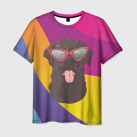 Мужская футболка 3D с принтом Пес  в  солнечных очках , 100% полиэфир | прямой крой, круглый вырез горловины, длина до линии бедер | Тематика изображения на принте: пес | пес в очках | песик | собака | собачка | щенок
