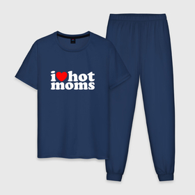 Мужская пижама хлопок с принтом I LOVE HOT MOMS в Белгороде, 100% хлопок | брюки и футболка прямого кроя, без карманов, на брюках мягкая резинка на поясе и по низу штанин
 | hot | hots | i love hot moms | moms | горячие | женщины | мамки | хот