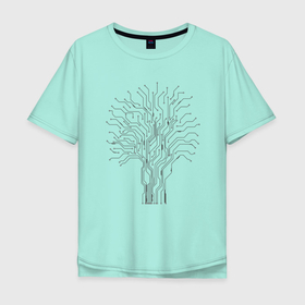 Мужская футболка хлопок Oversize с принтом Плата дерево в Курске, 100% хлопок | свободный крой, круглый ворот, “спинка” длиннее передней части | payment | trace | track | дерево | дорожки | микропроцессор | плата