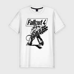 Мужская футболка хлопок Slim с принтом Fallout 4   Hero в Санкт-Петербурге, 92% хлопок, 8% лайкра | приталенный силуэт, круглый вырез ворота, длина до линии бедра, короткий рукав | fallout | hero | monster | video game | weapons | видеоигра | герой | монстр | оружие
