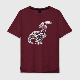 Мужская футболка хлопок Oversize с принтом Цветной скелет динозавра , 100% хлопок | свободный крой, круглый ворот, “спинка” длиннее передней части | дино | динозавр | динозаврик | скелет | цветной скелет
