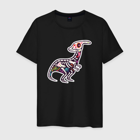 Мужская футболка хлопок с принтом Цветной скелет динозавра , 100% хлопок | прямой крой, круглый вырез горловины, длина до линии бедер, слегка спущенное плечо. | дино | динозавр | динозаврик | скелет | цветной скелет