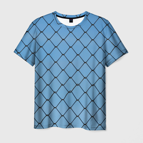 Мужская футболка 3D с принтом Рабица в Белгороде, 100% полиэфир | прямой крой, круглый вырез горловины, длина до линии бедер | забор | небо | рабица | сетка | текстура