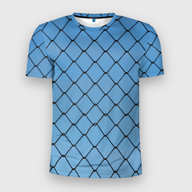 Мужская футболка 3D Slim с принтом Рабица в Белгороде, 100% полиэстер с улучшенными характеристиками | приталенный силуэт, круглая горловина, широкие плечи, сужается к линии бедра | забор | небо | рабица | сетка | текстура