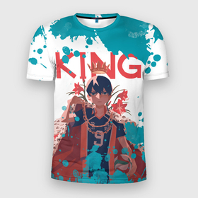 Мужская футболка 3D Slim с принтом Король Тобио в Курске, 100% полиэстер с улучшенными характеристиками | приталенный силуэт, круглая горловина, широкие плечи, сужается к линии бедра | anime | haikyuu | tobio kageyama | аниме | анимэ | волейбол | тобио кагэяма
