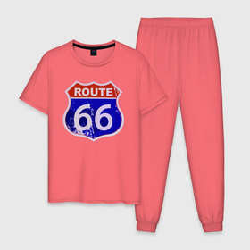 Мужская пижама хлопок с принтом Трасса 66   Meme , 100% хлопок | брюки и футболка прямого кроя, без карманов, на брюках мягкая резинка на поясе и по низу штанин
 | hype | number | route | мем | номер | трасса | хайп | число