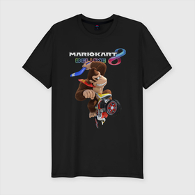 Мужская футболка хлопок Slim с принтом Mario Kart 8 Deluxe   Donkey Kong в Белгороде, 92% хлопок, 8% лайкра | приталенный силуэт, круглый вырез ворота, длина до линии бедра, короткий рукав | boomerang | gorilla | hero | mario | motorcycle | video game | бумеранг | видеоигра | герой | горилла | марио | мотоцикл