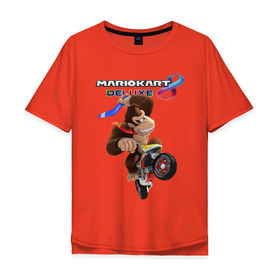Мужская футболка хлопок Oversize с принтом Mario Kart 8 Deluxe   Donkey Kong в Курске, 100% хлопок | свободный крой, круглый ворот, “спинка” длиннее передней части | boomerang | gorilla | hero | mario | motorcycle | video game | бумеранг | видеоигра | герой | горилла | марио | мотоцикл