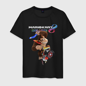 Мужская футболка хлопок с принтом Mario Kart 8 Deluxe   Donkey Kong в Курске, 100% хлопок | прямой крой, круглый вырез горловины, длина до линии бедер, слегка спущенное плечо. | Тематика изображения на принте: boomerang | gorilla | hero | mario | motorcycle | video game | бумеранг | видеоигра | герой | горилла | марио | мотоцикл