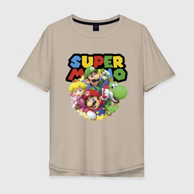 Мужская футболка хлопок Oversize с принтом Компашка героев   Super Mario , 100% хлопок | свободный крой, круглый ворот, “спинка” длиннее передней части | characters | company | heroes | luigi | mario | peach | princess | team | video game | yoshi | видеоитра | герои | йоши | компания | луиджи | марио | персонажи