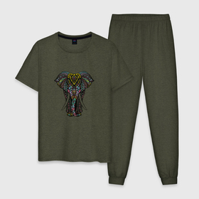 Мужская пижама хлопок с принтом Indian elephant , 100% хлопок | брюки и футболка прямого кроя, без карманов, на брюках мягкая резинка на поясе и по низу штанин
 | Тематика изображения на принте: elephant | indian | mandala | yoga | инди | индийский | орнамент | слон