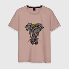 Мужская футболка хлопок с принтом Indian elephant в Кировске, 100% хлопок | прямой крой, круглый вырез горловины, длина до линии бедер, слегка спущенное плечо. | elephant | indian | mandala | yoga | инди | индийский | орнамент | слон