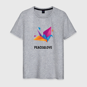 Мужская футболка хлопок с принтом Журавлик оригами в Курске, 100% хлопок | прямой крой, круглый вырез горловины, длина до линии бедер, слегка спущенное плечо. | peace and love | журавлик | журавль | мир | мир и любовь | оригами | птица | символ мира