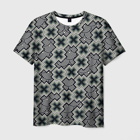 Мужская футболка 3D с принтом Круги и крестики в Екатеринбурге, 100% полиэфир | прямой крой, круглый вырез горловины, длина до линии бедер | Тематика изображения на принте: абстракция | геометрически узор | геометрия | крестики | круги | линии | узор