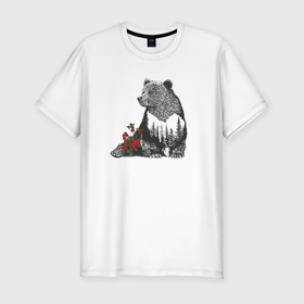 Мужская футболка хлопок Slim с принтом Символ России в Новосибирске, 92% хлопок, 8% лайкра | приталенный силуэт, круглый вырез ворота, длина до линии бедра, короткий рукав | животные | медведь | родина | север | символ россии | таежные ягоды