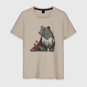 Мужская футболка хлопок с принтом Символ России , 100% хлопок | прямой крой, круглый вырез горловины, длина до линии бедер, слегка спущенное плечо. | животные | медведь | родина | север | символ россии | таежные ягоды