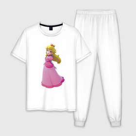 Мужская пижама хлопок с принтом Принцесса Персик   Super Mario в Тюмени, 100% хлопок | брюки и футболка прямого кроя, без карманов, на брюках мягкая резинка на поясе и по низу штанин
 | beauty | crown | face | girl | hairstyle | lips | peach | princess | super mario | video game | yeys | видеоигра | глаза | губы | девушка | корона | красавица | лицо | персик | причёска