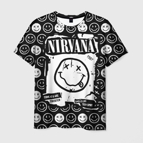 Мужская футболка 3D с принтом NIRVANA (символика) в Петрозаводске, 100% полиэфир | прямой крой, круглый вырез горловины, длина до линии бедер | anarchy | kurt cobain | nirvana | punks not dead | rock music | анархия | гаражный рок | знак | колобок | курт кобейн | металл | нирвана | панк рок | позитив | рожица | рок музыка | рок н ролл | рокер | символ | смайл | смайлики
