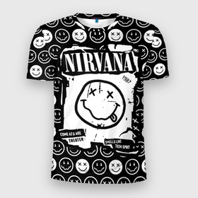 Мужская футболка 3D Slim с принтом NIRVANA (символика) , 100% полиэстер с улучшенными характеристиками | приталенный силуэт, круглая горловина, широкие плечи, сужается к линии бедра | anarchy | kurt cobain | nirvana | punks not dead | rock music | анархия | гаражный рок | знак | колобок | курт кобейн | металл | нирвана | панк рок | позитив | рожица | рок музыка | рок н ролл | рокер | символ | смайл | смайлики