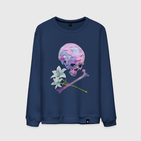 Мужской свитшот хлопок с принтом Сорванные лилии в Тюмени, 100% хлопок |  | кости | лилии | скелет | цветы | череп
