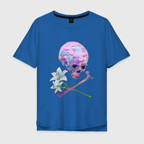 Мужская футболка хлопок Oversize с принтом Сорванные лилии в Курске, 100% хлопок | свободный крой, круглый ворот, “спинка” длиннее передней части | Тематика изображения на принте: кости | лилии | скелет | цветы | череп