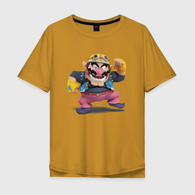 Мужская футболка хлопок Oversize с принтом Wario   Super Mario в Кировске, 100% хлопок | свободный крой, круглый ворот, “спинка” длиннее передней части | belt | helmet | hero | jaw | super mario | teeth | video game | wario | варио | видеоигра | герой | зубы | очки | пасть | ремень | супер марио | шлем