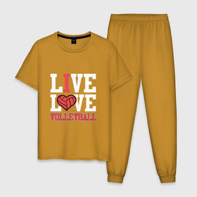 Мужская пижама хлопок с принтом Live Love Volleyball , 100% хлопок | брюки и футболка прямого кроя, без карманов, на брюках мягкая резинка на поясе и по низу штанин
 | game | love | sport | volley | volleyball | волейбол | волейболист | волейболистка | игра | люблю | мяч | спорт | спортсмен | тренер