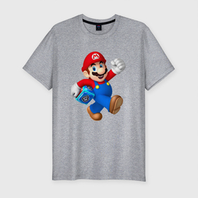 Мужская футболка хлопок Slim с принтом Super Mario   Hero , 92% хлопок, 8% лайкра | приталенный силуэт, круглый вырез ворота, длина до линии бедра, короткий рукав | dude | eyes | hero | moustache | super marion | video game | видеоигра | глаза | супер марио | усы | чувак