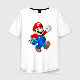 Мужская футболка хлопок Oversize с принтом Super Mario   Hero в Тюмени, 100% хлопок | свободный крой, круглый ворот, “спинка” длиннее передней части | Тематика изображения на принте: dude | eyes | hero | moustache | super marion | video game | видеоигра | глаза | супер марио | усы | чувак