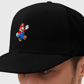 Кепка снепбек с прямым козырьком с принтом Super Mario   Hero , хлопок 100% |  | dude | eyes | hero | moustache | super marion | video game | видеоигра | глаза | супер марио | усы | чувак