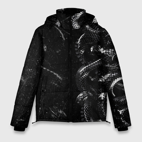 Мужская зимняя куртка 3D с принтом Змеиный Паттерн Snake Black в Петрозаводске, верх — 100% полиэстер; подкладка — 100% полиэстер; утеплитель — 100% полиэстер | длина ниже бедра, свободный силуэт Оверсайз. Есть воротник-стойка, отстегивающийся капюшон и ветрозащитная планка. 

Боковые карманы с листочкой на кнопках и внутренний карман на молнии. | beast | black | cobra | glitch | grunge | snake | глитч | гранж | животные | зверь | змея | кобра | когти | полосы | потертости | текстура | узор | чб | чешуя
